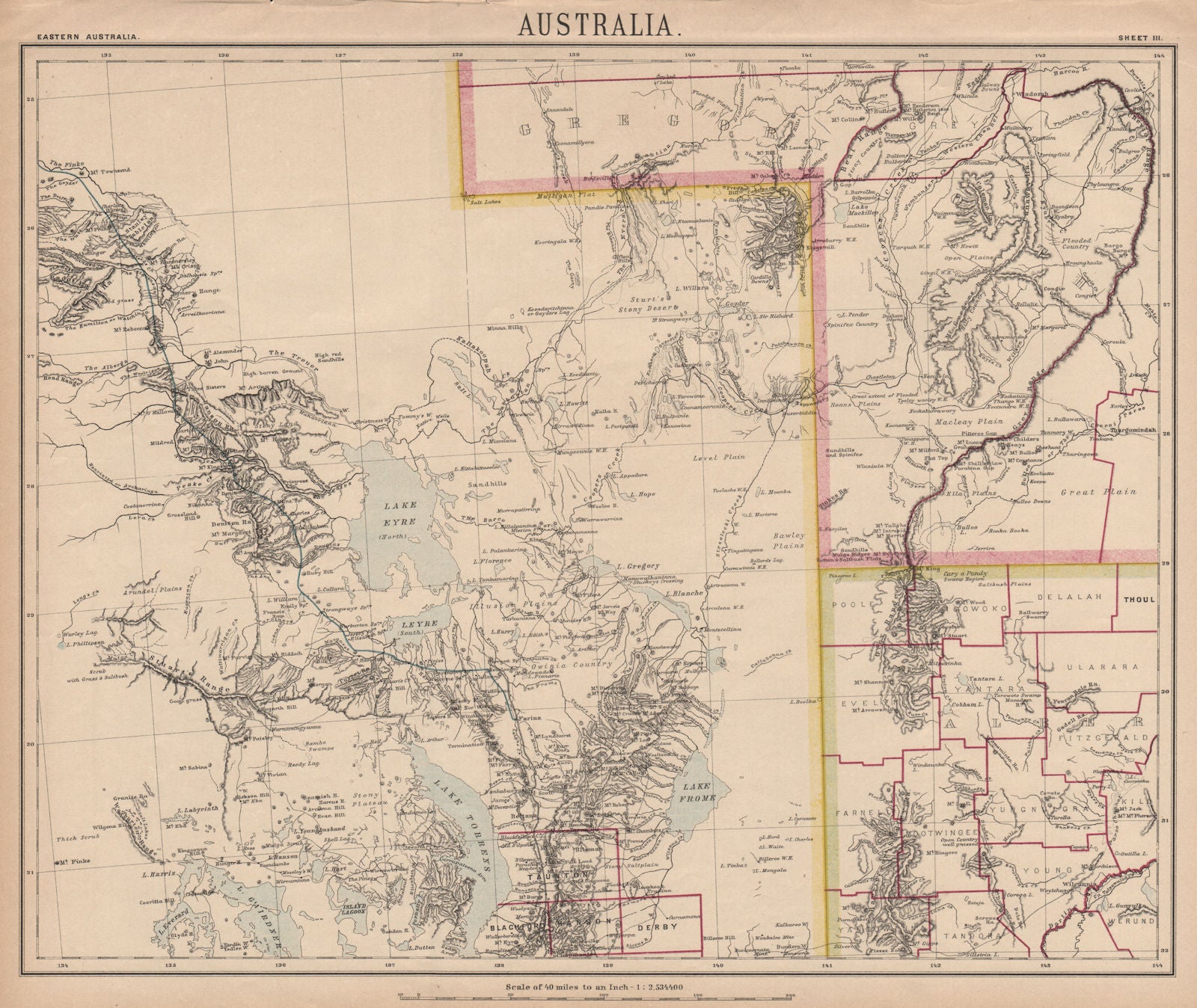 CENTRAL AUSTRALIA DESERTS. Simpson Strzelecki Tirari Sturt Stony. LETTS 1889 map